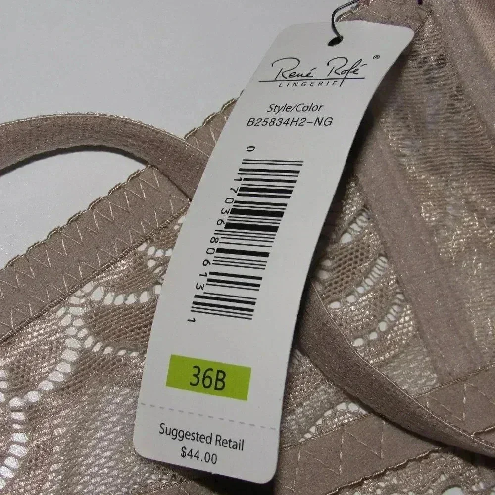NWT Rene Rolfe Slight Push-Up Tan Lace Bra Sz 36B - Picture 7 of 7